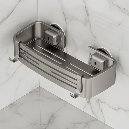DAHLIA – Étagère murale à ventouses sans perçage pour salle de bain et cuisine, panier de rangement mural en alliage d'aluminium avec drain et bord de protection