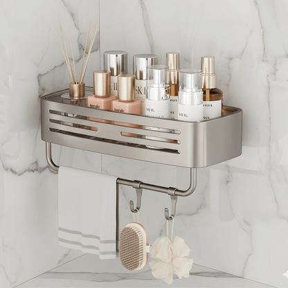 DAHLIA – Étagère murale à ventouses sans perçage pour salle de bain et cuisine, panier de rangement mural en alliage d'aluminium avec drain et bord de protection