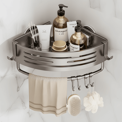 DAHLIA – Étagère murale à ventouses sans perçage pour salle de bain et cuisine, panier de rangement mural en alliage d'aluminium avec drain et bord de protection