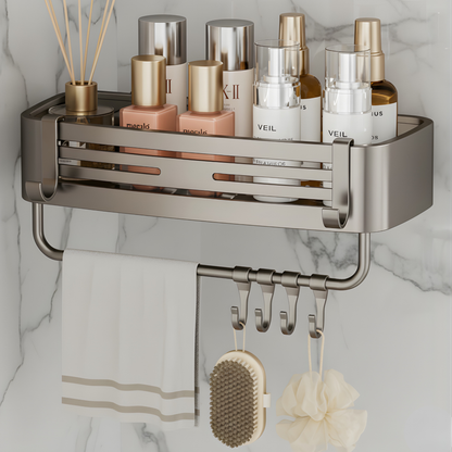 DAHLIA – Étagère murale à ventouses sans perçage pour salle de bain et cuisine, panier de rangement mural en alliage d'aluminium avec drain et bord de protection