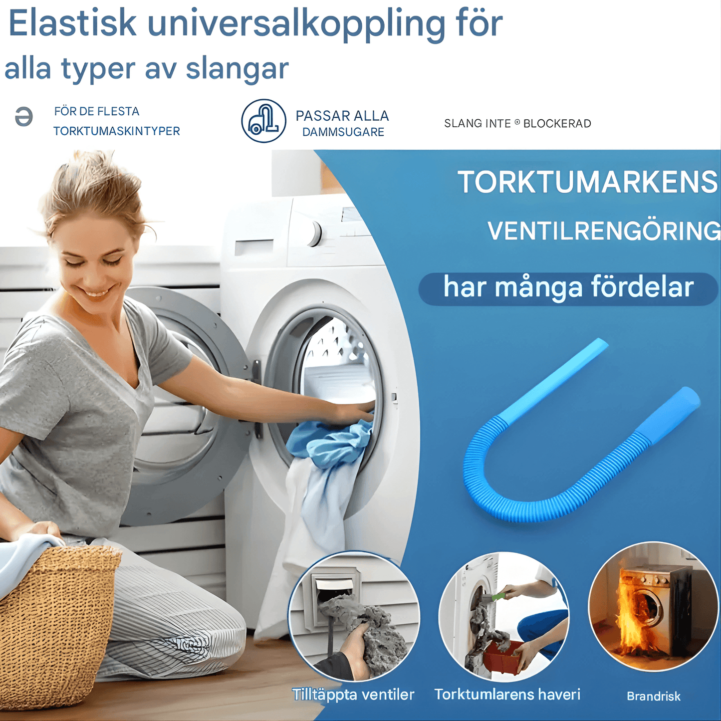 GRANT - Flexibele Dryer Vent Reinigingsslang met Universeel Elastisch Contact & Stofzuiger Hulpstuk