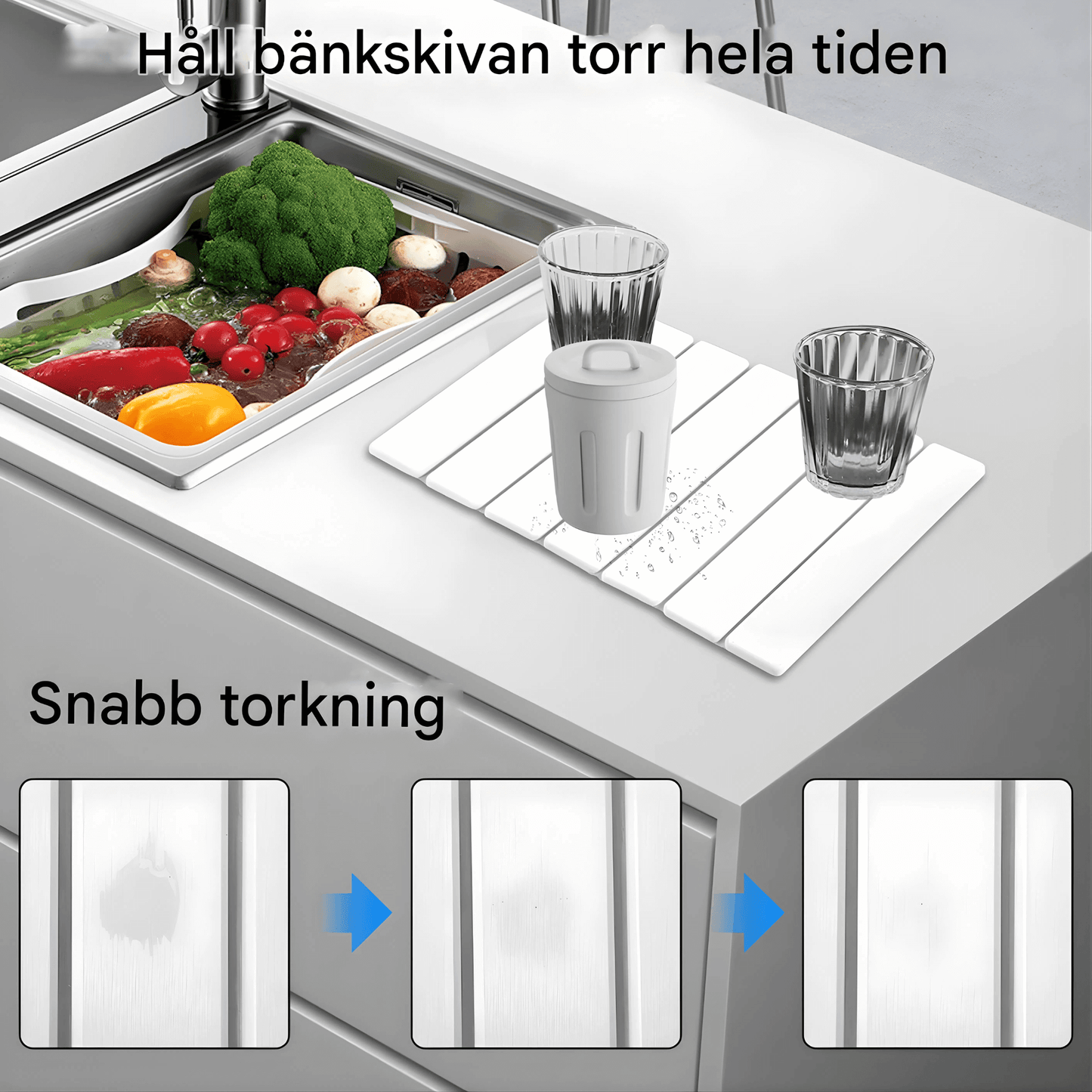 FREYA – Vikbar Sten-Torkmatta för Kök med Halkfri Bas & Absorberande Yta