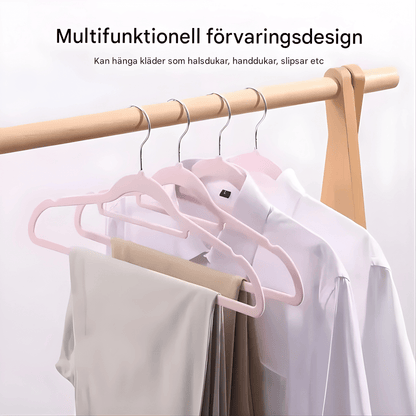 LAURA – Premium Sammetsgalgar i Set om 10 med Halkfri Yta, 360° Krok & Platsbesparande Design