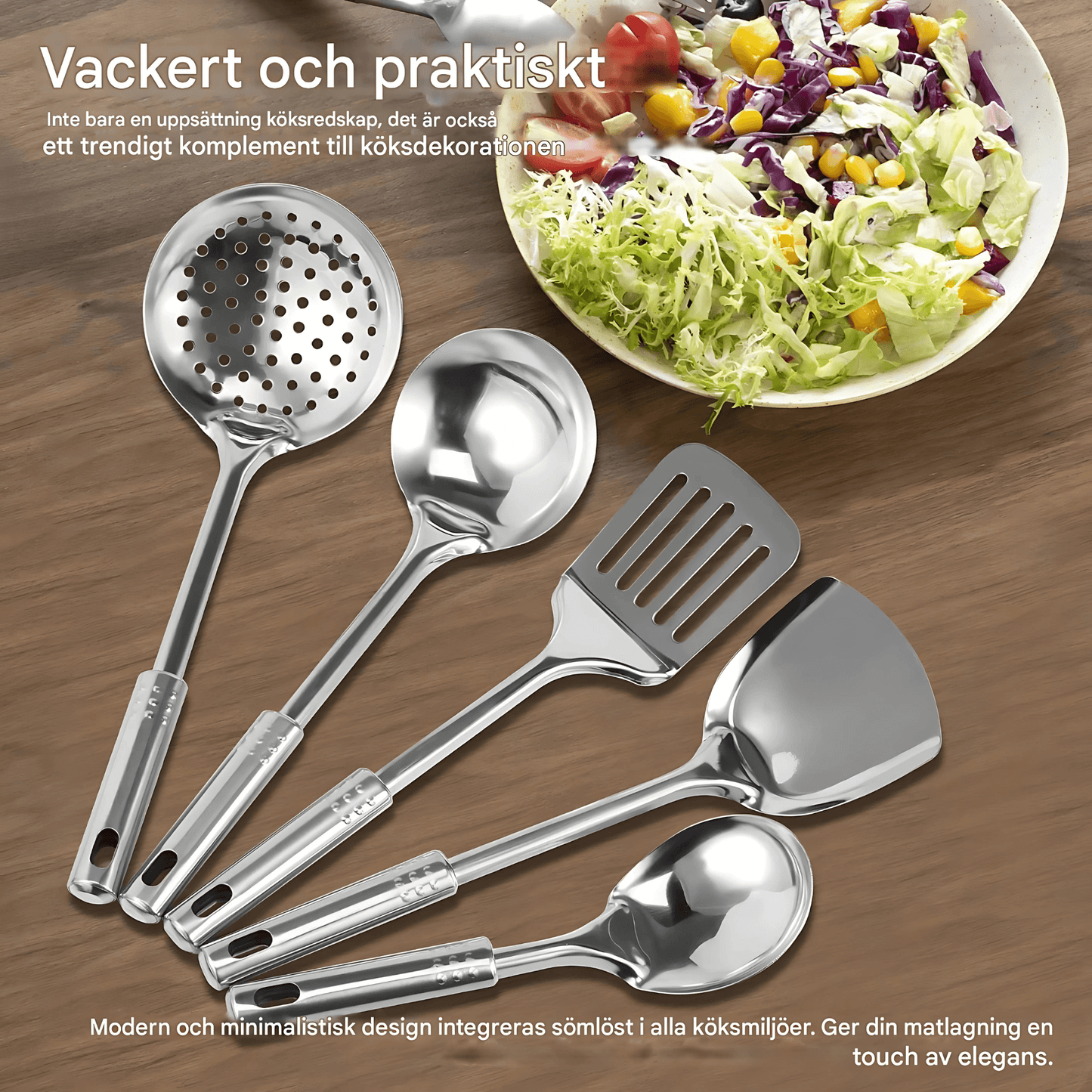 MYRA – Rostfria Matlagningsverktyg 6-delars Set med Ergonomiskt Grepp och Hänghål