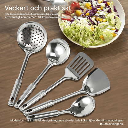 MYRA – Rostfria Matlagningsverktyg 6-delars Set med Ergonomiskt Grepp och Hänghål