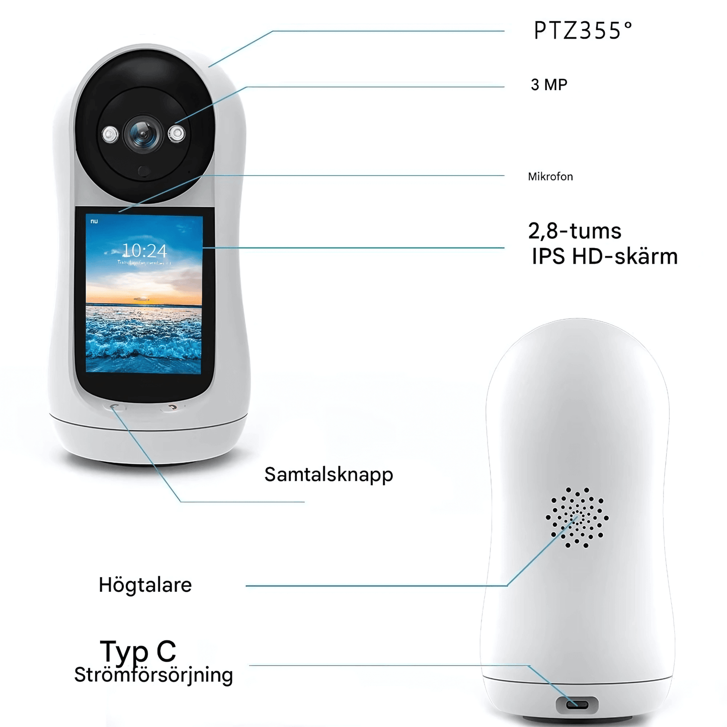 GuardEase – Trådlös Babyvakt & Säkerhetskamera med 3MP, 360° Vy & Gråtidentifiering