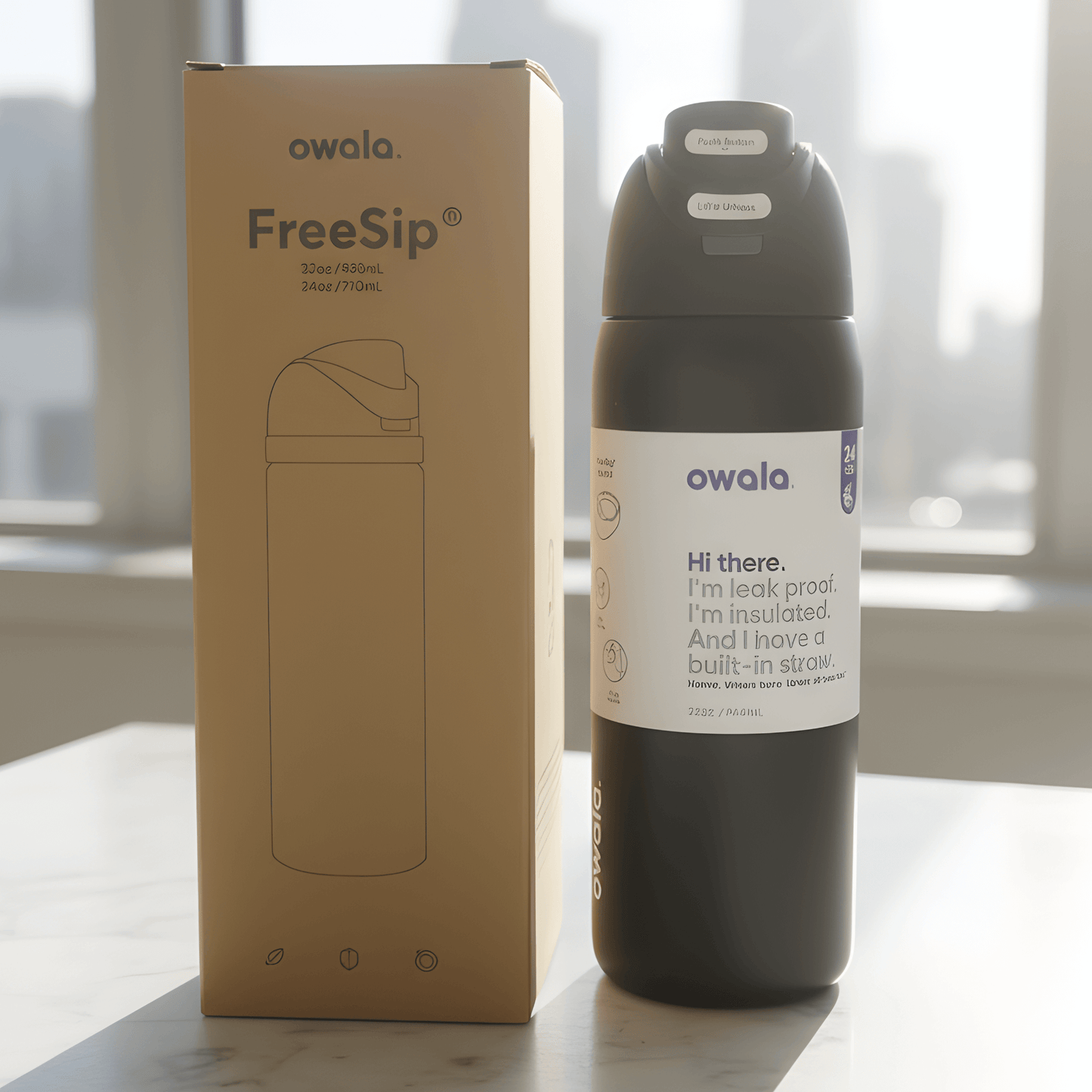 DRAKE – Bouteille de sport isotherme Owala en acier inoxydable avec paille et conception anti-fuites (32 oz / 945 ml)