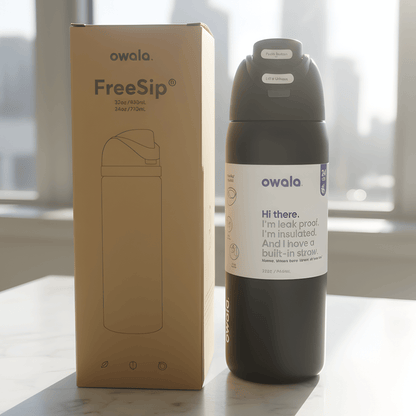 DRAKE – Bouteille de sport isotherme Owala en acier inoxydable avec paille et conception anti-fuites (32 oz / 945 ml)