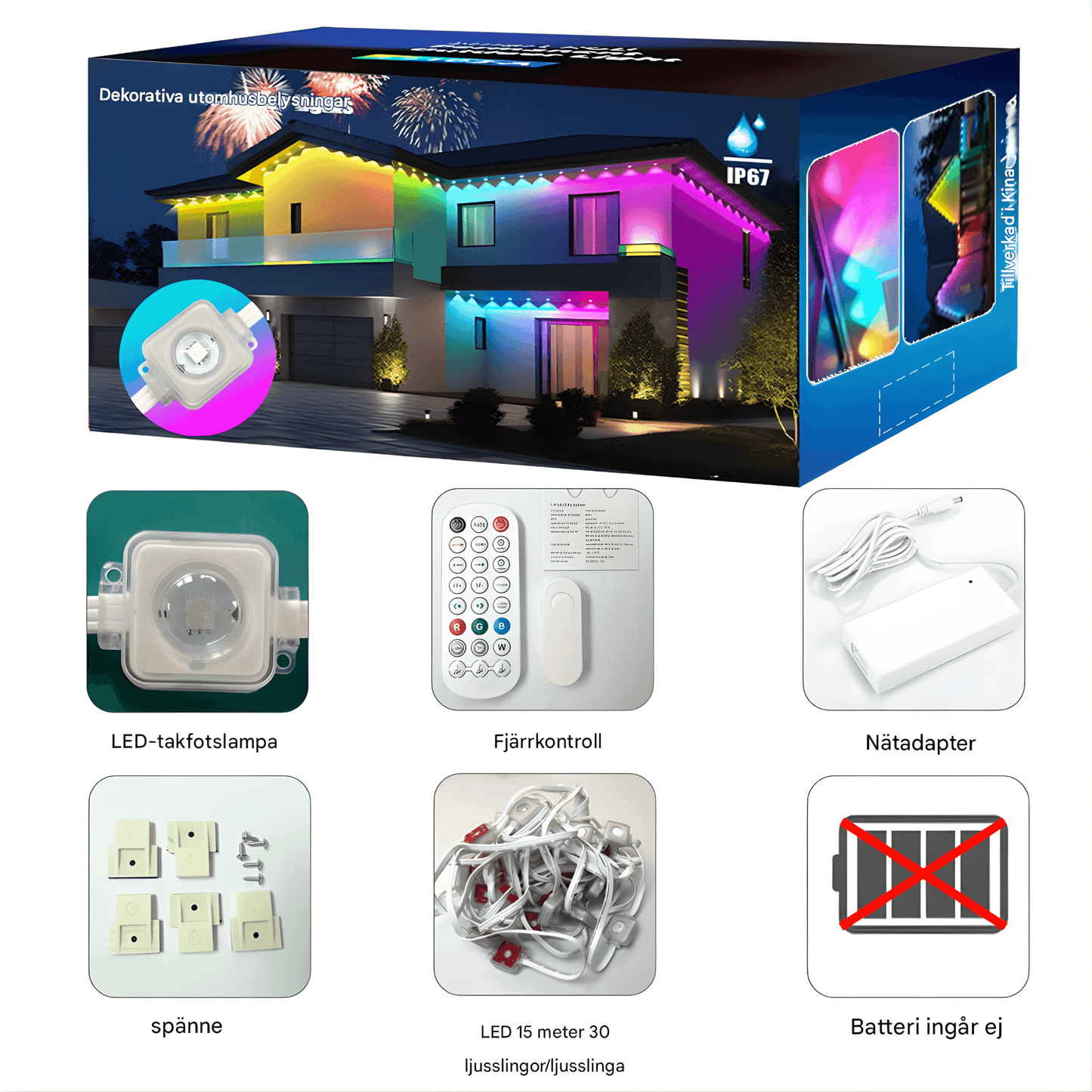 CHRISTY - Bluetooth & Wi-Fi RGBIC LED-lichtlus voor buiten, 15 m, 30 lampjes, App- en stembediening, IP67