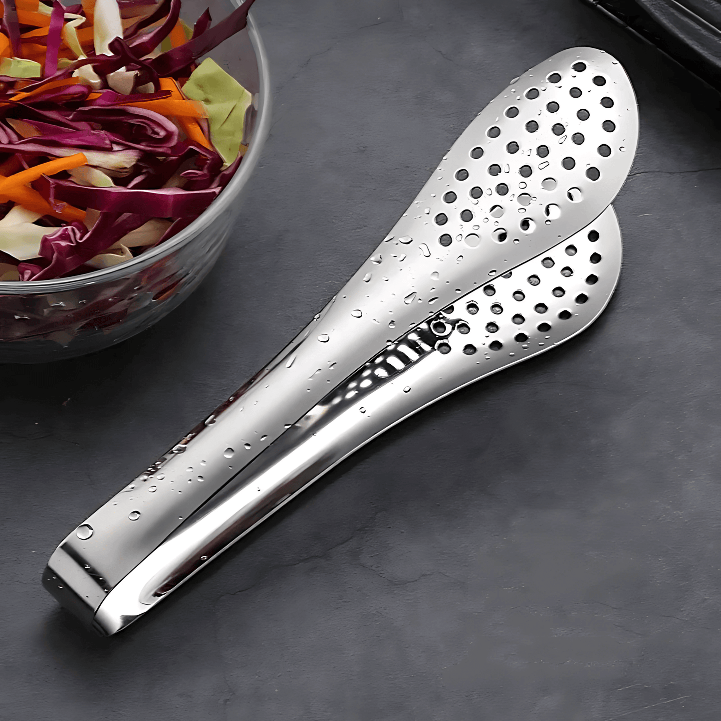 ANYA – Rostfria Kompakta Matklämmor 3-Pack för Sallad, Grill och Dessert med Håldesign och Ergonomiskt Grepp
