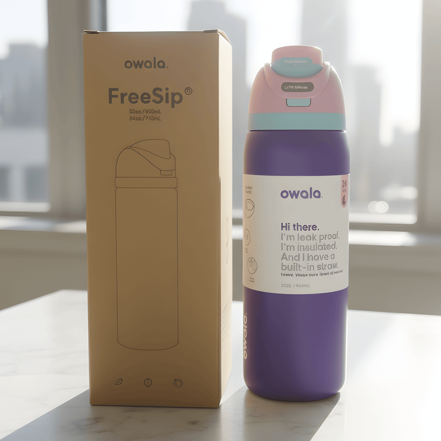 DRAKE – Bouteille de sport isotherme Owala en acier inoxydable avec paille et conception anti-fuites (32 oz / 945 ml)