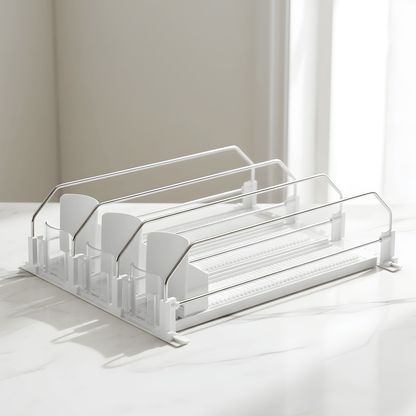 ELTON – 3-Kolumn Automatisk Dryckespusher för Kyl & Hyllor | Självskjutande Dryckesorganisator med Justerbara Fack