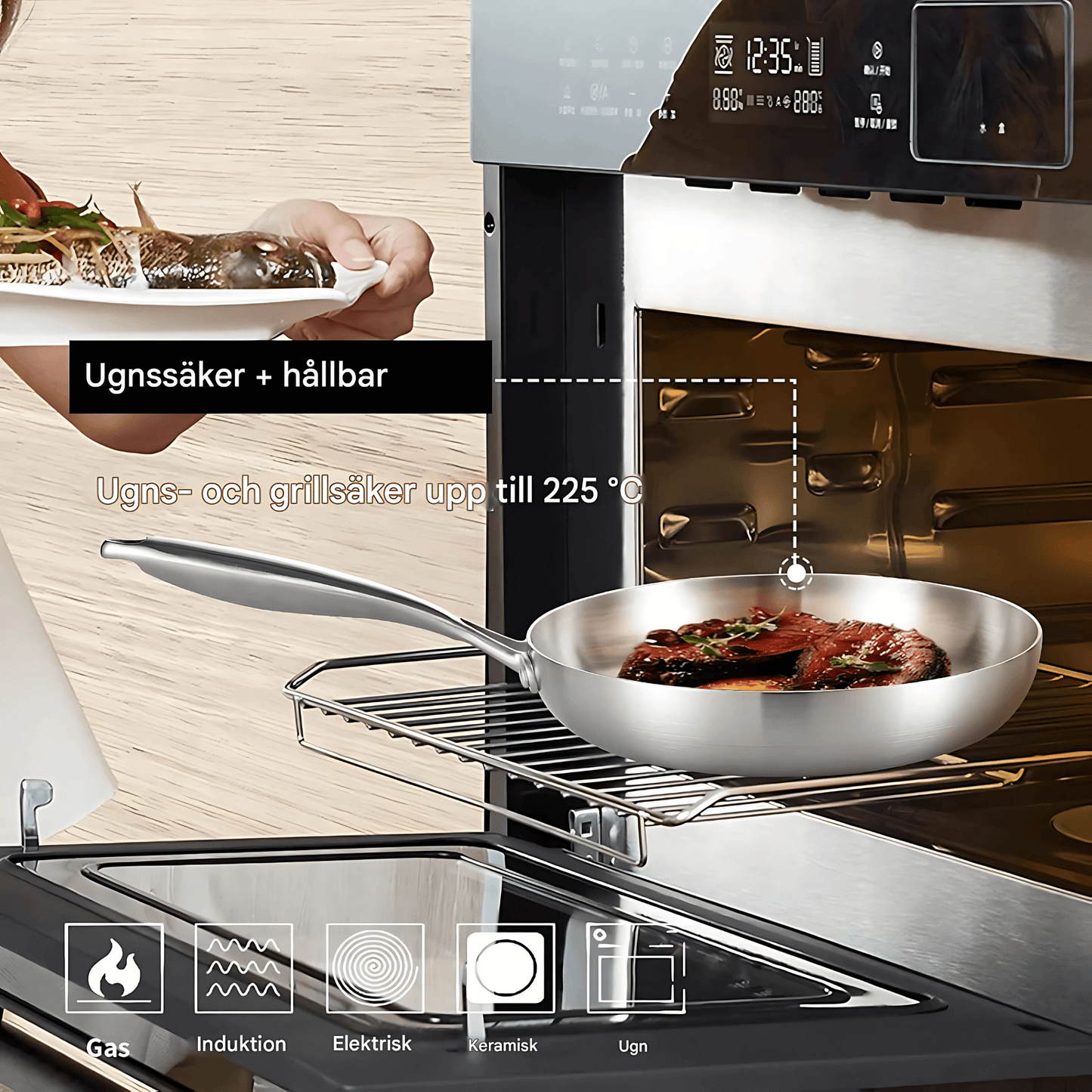 CHARLIE – Rostfri Stekpanna i 316 Stål med 3-Lager Konstruktion för Induktion & Gas