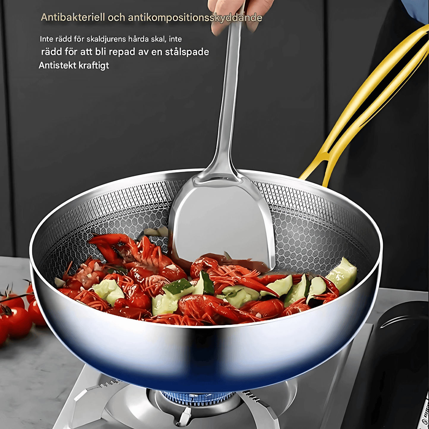 CORA – Rostfri Stekpanna i 316 Stål med Honungsmönster, Non-Stick för Induktion & Gas, 22–28 cm
