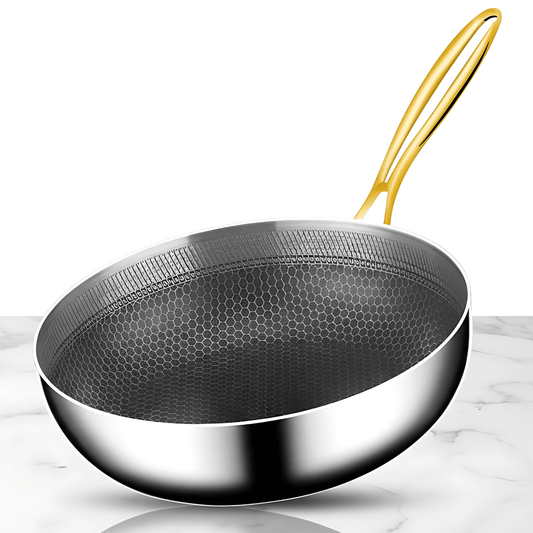 CORA – Rostfri Stekpanna i 316 Stål med Honungsmönster, Non-Stick för Induktion & Gas, 22–28 cm