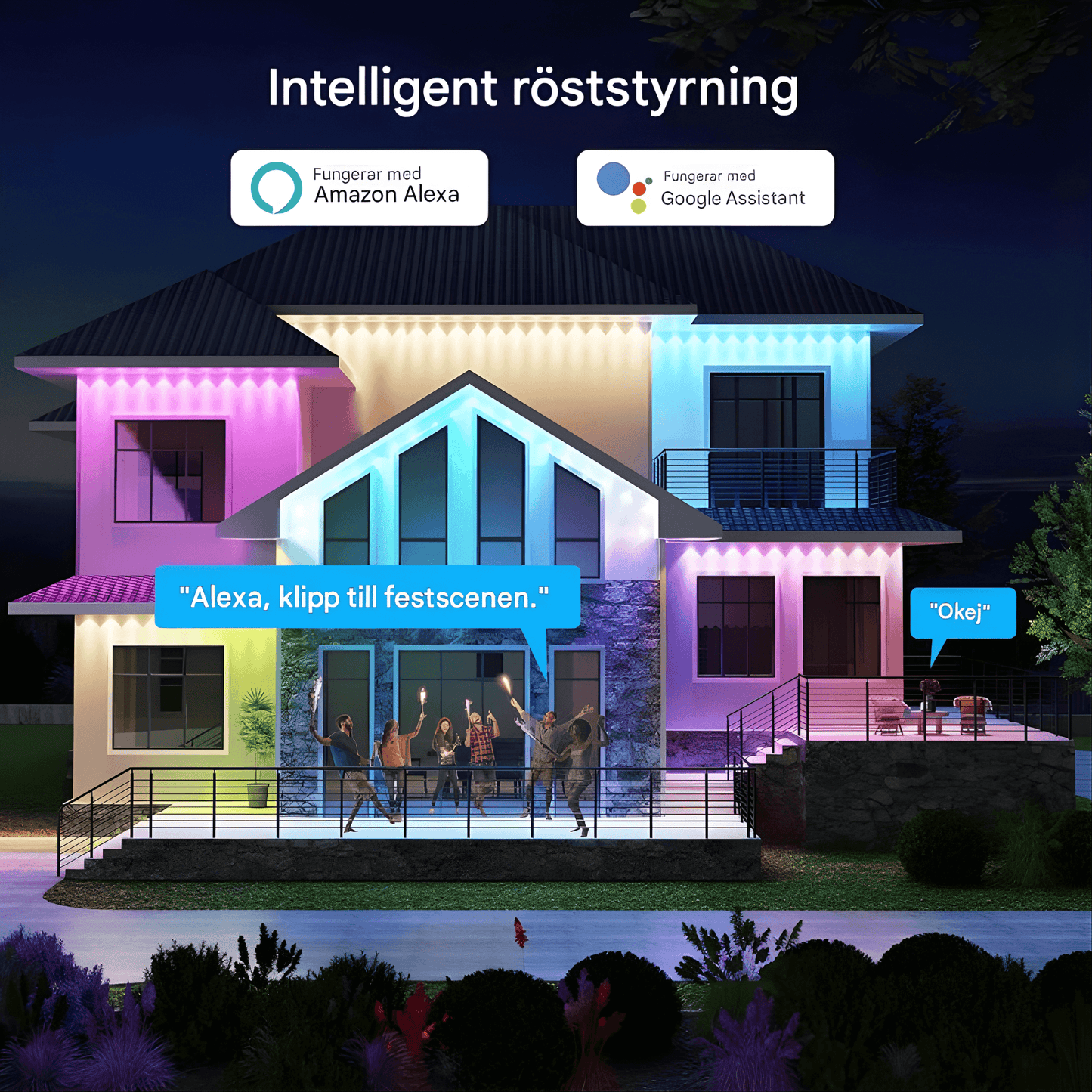 CHRISTY - Bluetooth & Wi-Fi RGBIC LED-lichtlus voor buiten, 15 m, 30 lampjes, App- en stembediening, IP67