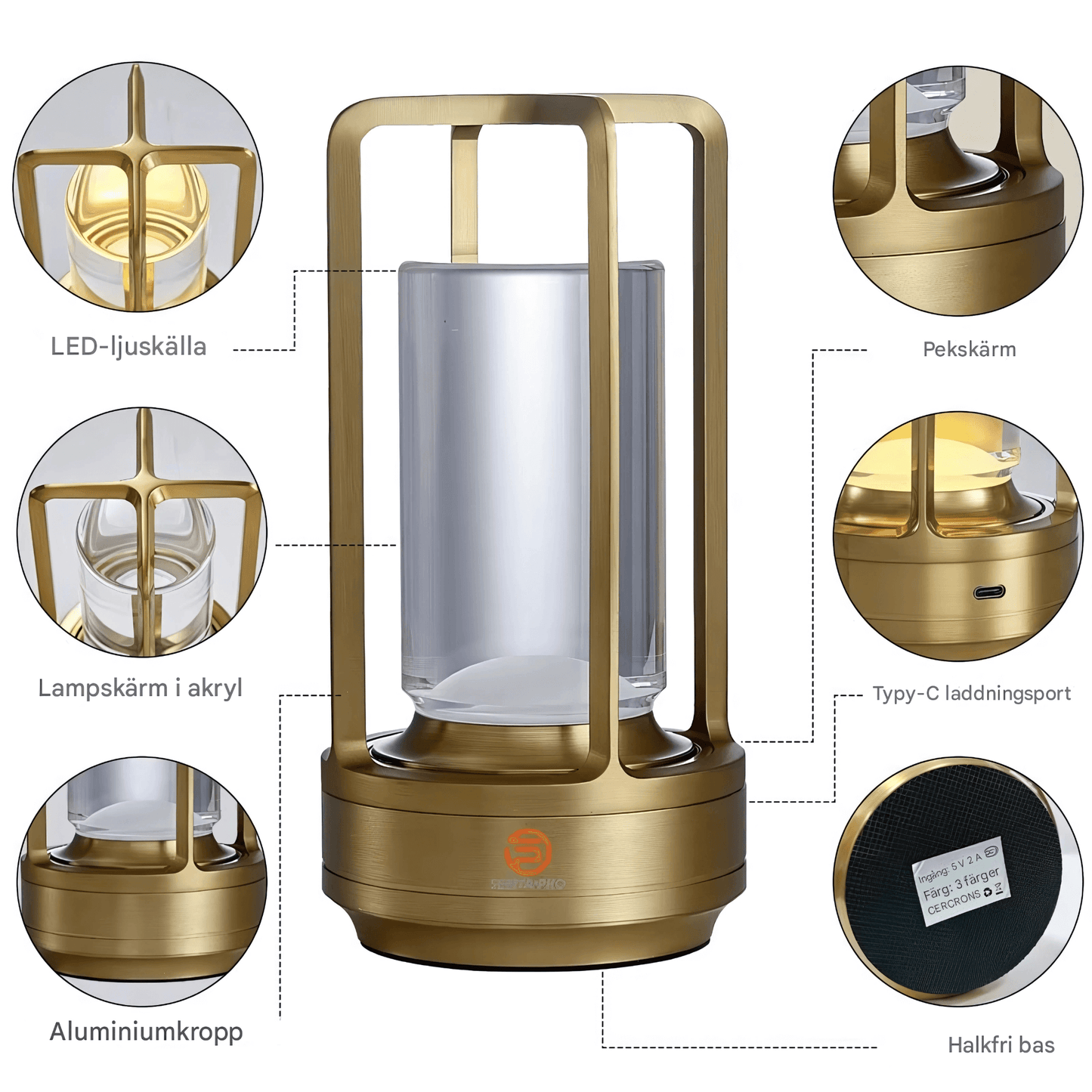 LARA – Kristall LED Bordslampa med Touchkontroll, Dimmer & Uppladdningsbart Batteri