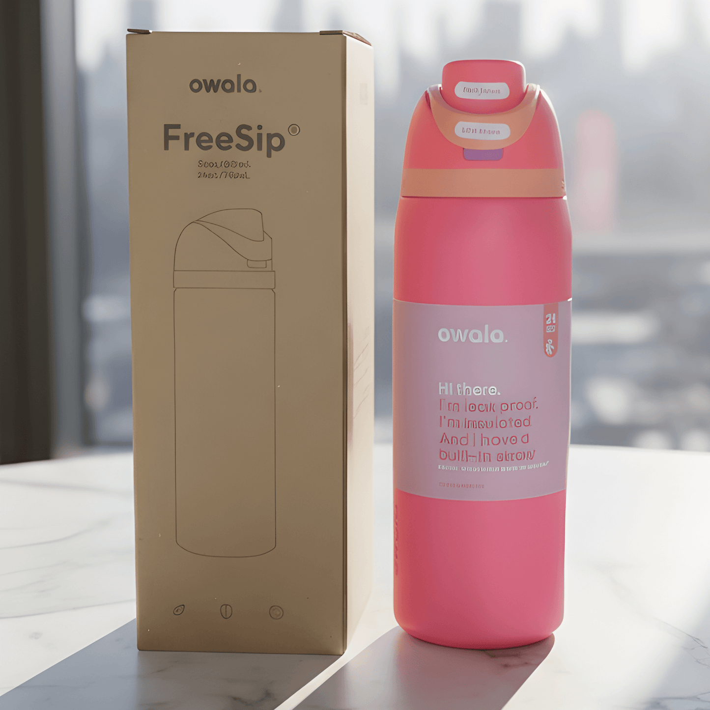 DRAKE – Bouteille de sport isotherme Owala en acier inoxydable avec paille et conception anti-fuites (32 oz / 945 ml)