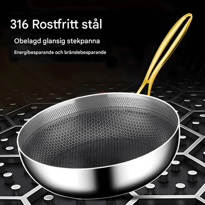 CORA – Rostfri Stekpanna i 316 Stål med Honungsmönster, Non-Stick för Induktion & Gas, 22–28 cm