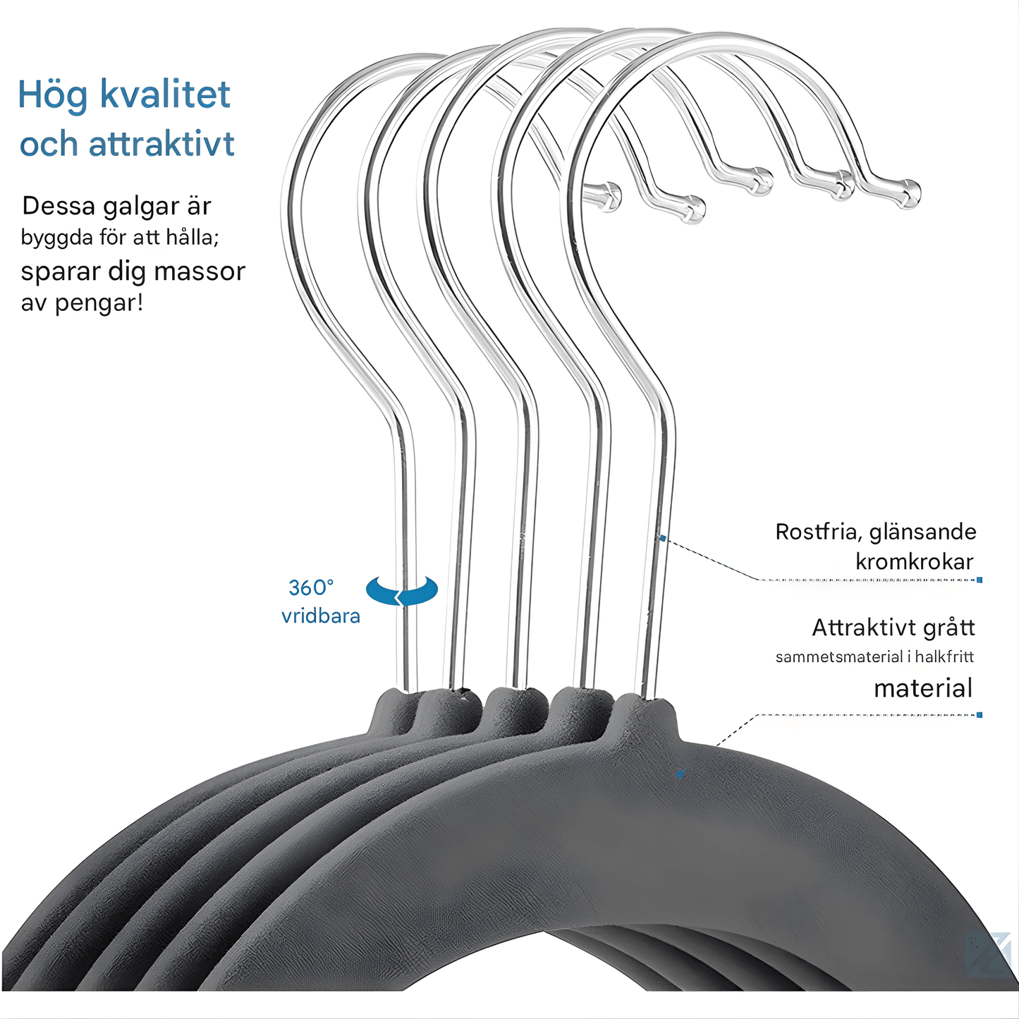 LAURA – Premium Sammetsgalgar i Set om 10 med Halkfri Yta, 360° Krok & Platsbesparande Design