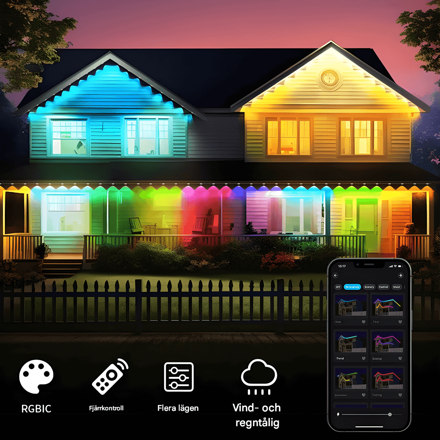 CHRISTY - Bluetooth & Wi-Fi RGBIC LED-lichtlus voor buiten, 15 m, 30 lampjes, App- en stembediening, IP67