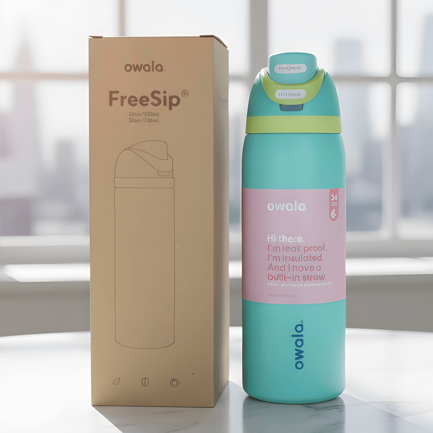 DRAKE – Bouteille de sport isotherme Owala en acier inoxydable avec paille et conception anti-fuites (32 oz / 945 ml)