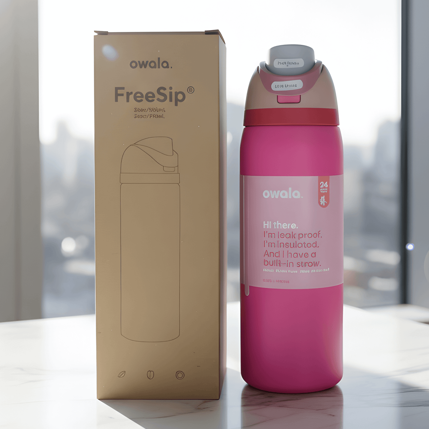 DRAKE – Bouteille de sport isotherme Owala en acier inoxydable avec paille et conception anti-fuites (32 oz / 945 ml)