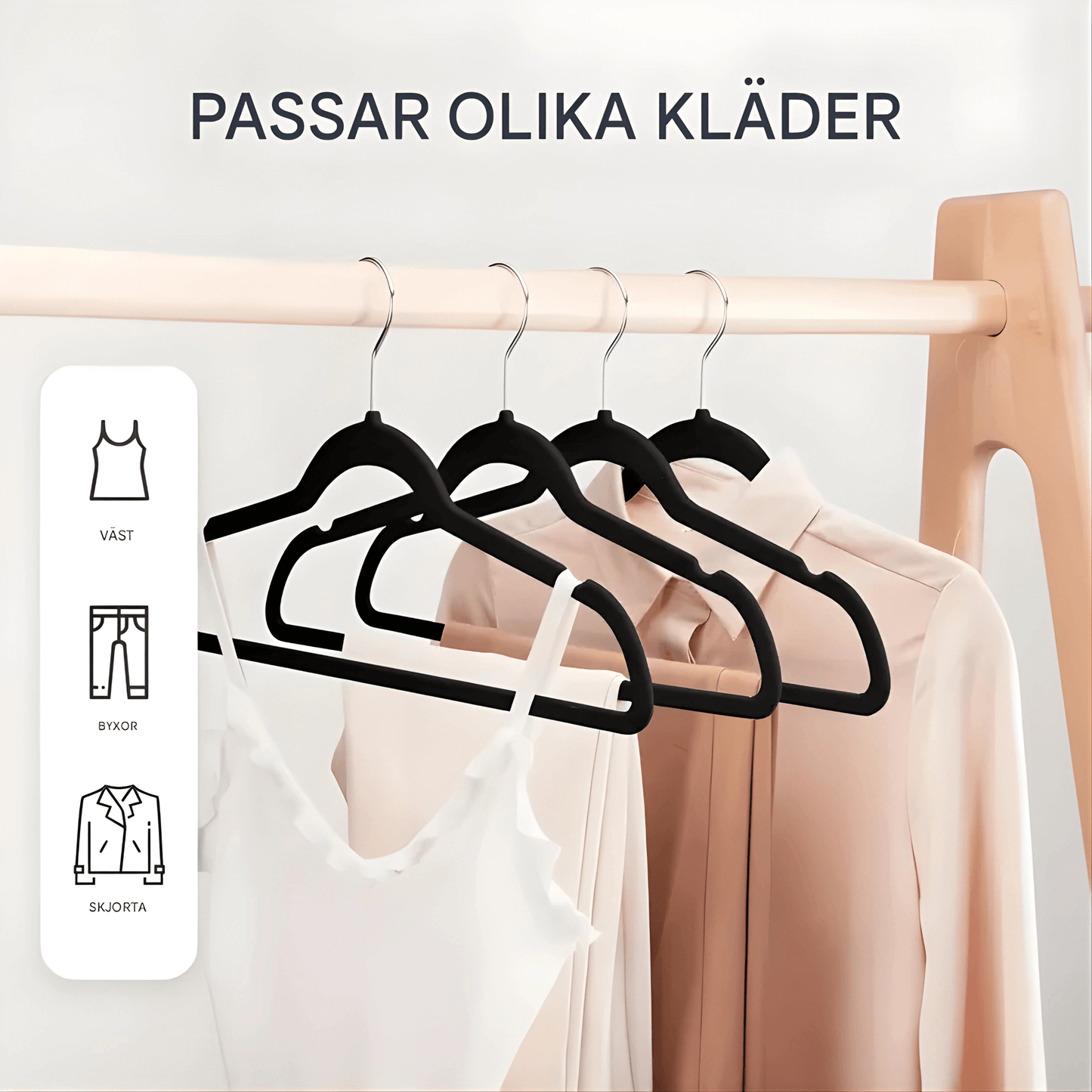 LAURA – Premium Sammetsgalgar i Set om 10 med Halkfri Yta, 360° Krok & Platsbesparande Design