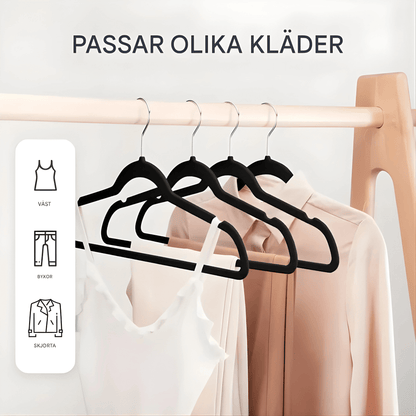 LAURA – Premium Sammetsgalgar i Set om 10 med Halkfri Yta, 360° Krok & Platsbesparande Design