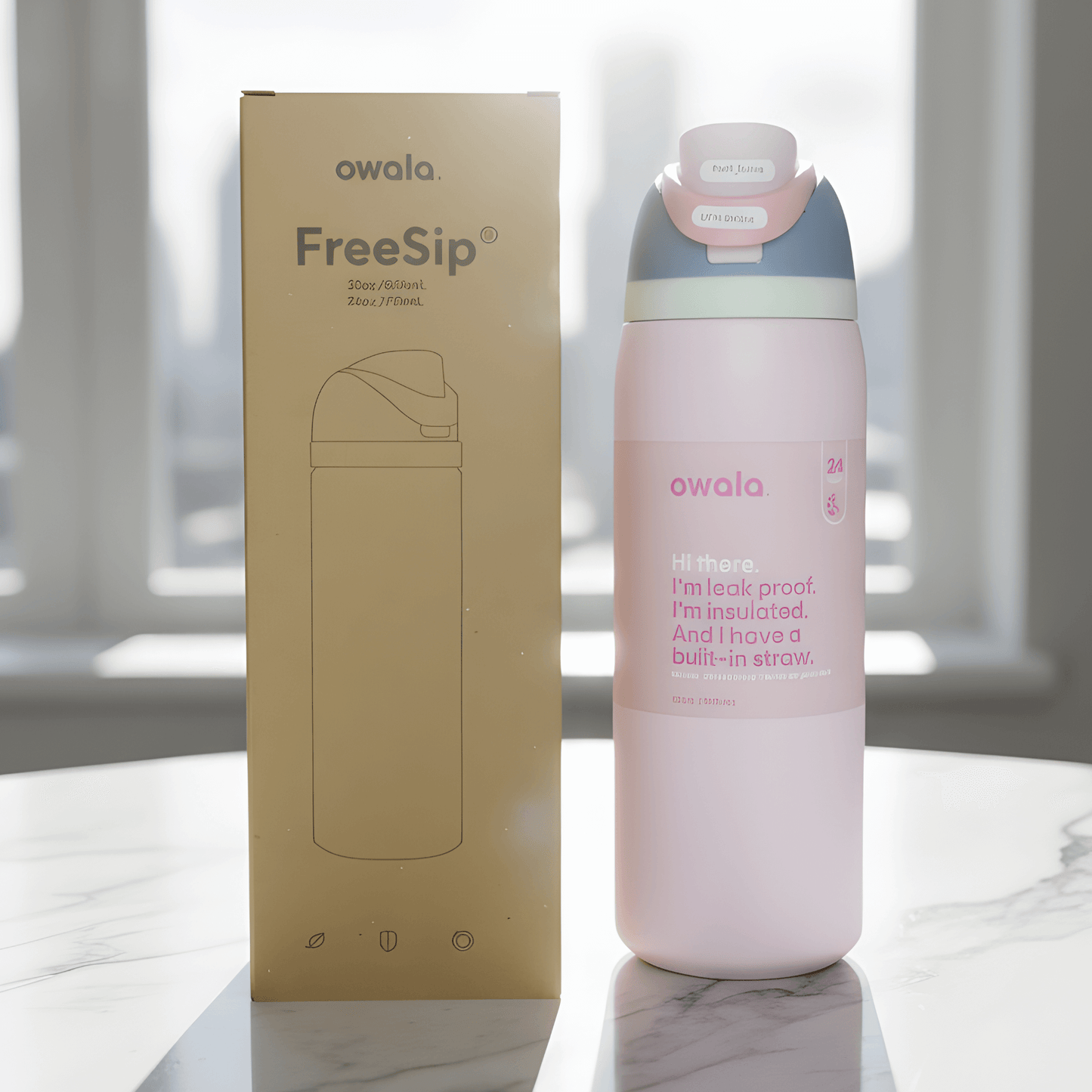 DRAKE – Bouteille de sport isotherme Owala en acier inoxydable avec paille et conception anti-fuites (32 oz / 945 ml)