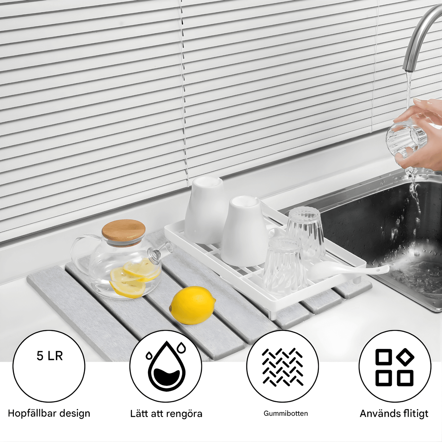 FREYA – Vikbar Sten-Torkmatta för Kök med Halkfri Bas & Absorberande Yta