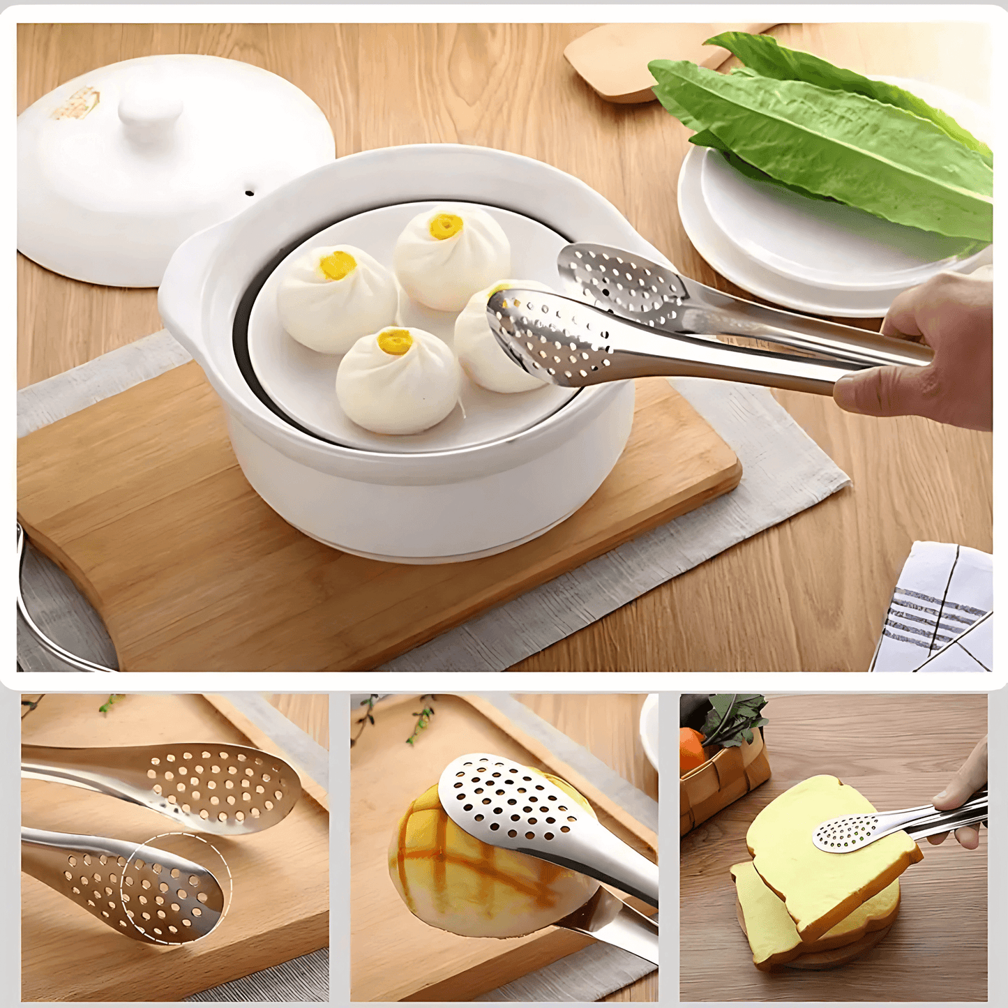 ANYA – Rostfria Kompakta Matklämmor 3-Pack för Sallad, Grill och Dessert med Håldesign och Ergonomiskt Grepp
