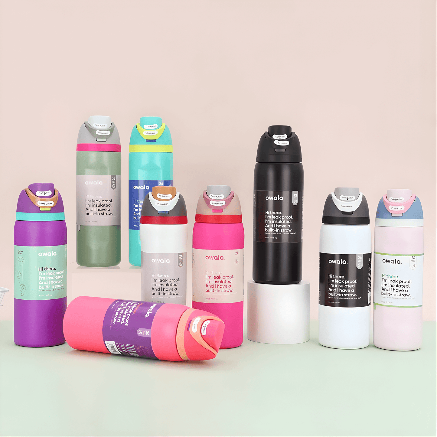 DRAKE – Bouteille de sport isotherme Owala en acier inoxydable avec paille et conception anti-fuites (32 oz / 945 ml)