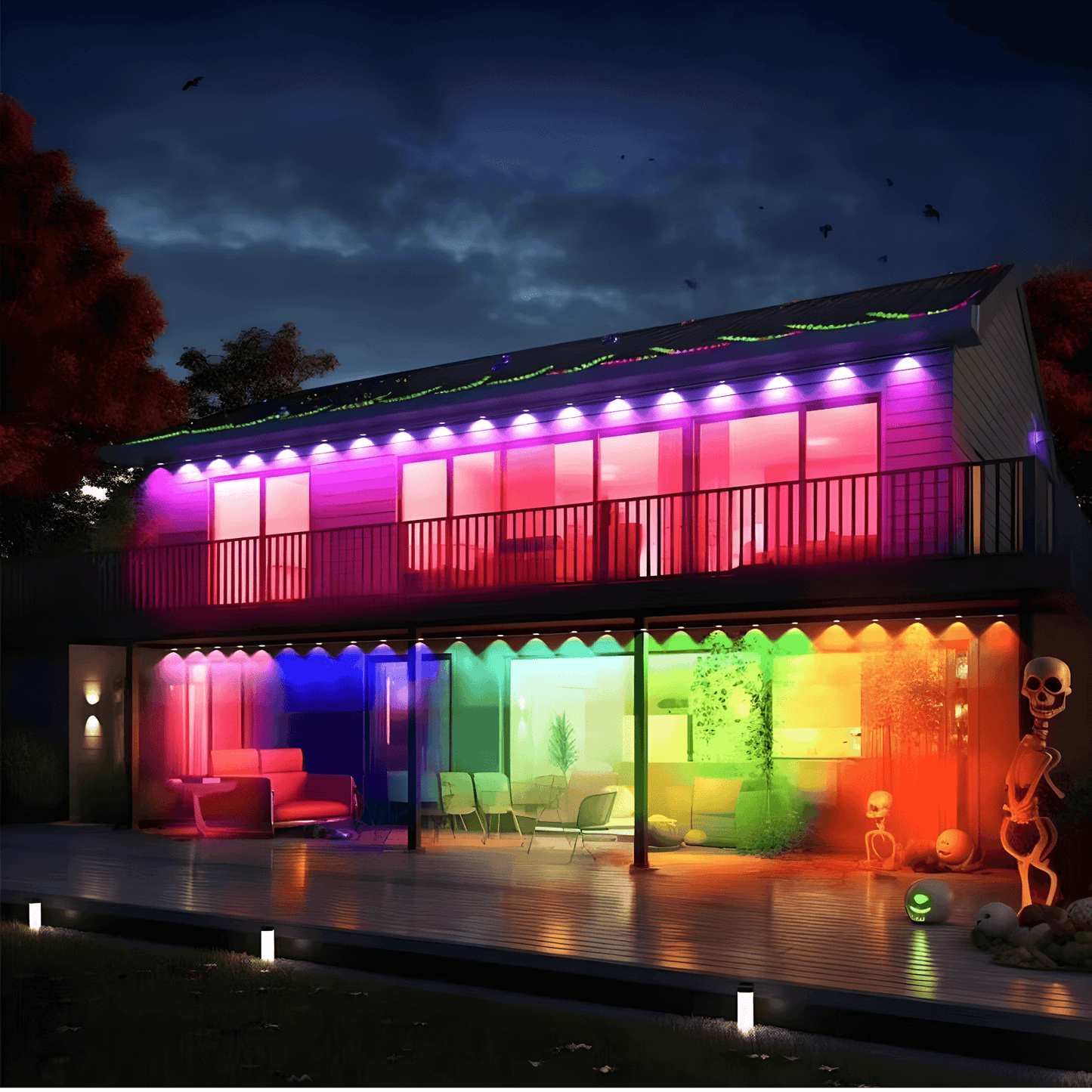 CLAIRE - Ulkona vedenkestävä 15M LED-nauhavalo, jossa on sovellusohjaus, 54 kohtausmoodia