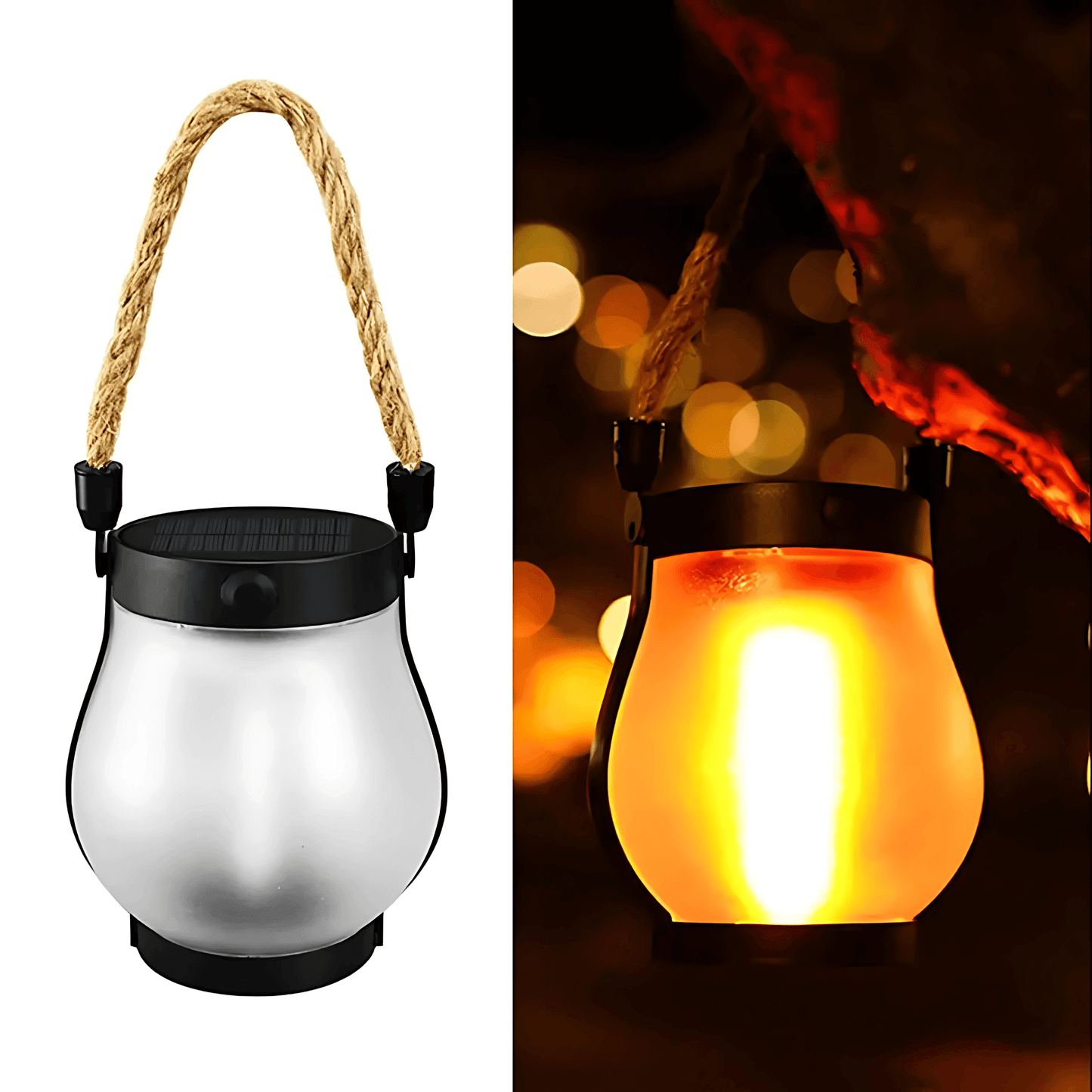 MARTHA – Solcellsflamma Lampa med USB-laddning, Hängande Trädgårdsdekoration & Värmande LED-belysning