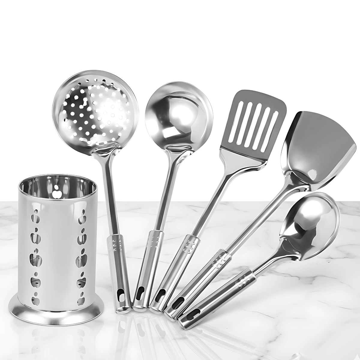 MYRA – Edelstahl-Kochutensilien, 6-teiliges Set mit ergonomischem Grif –