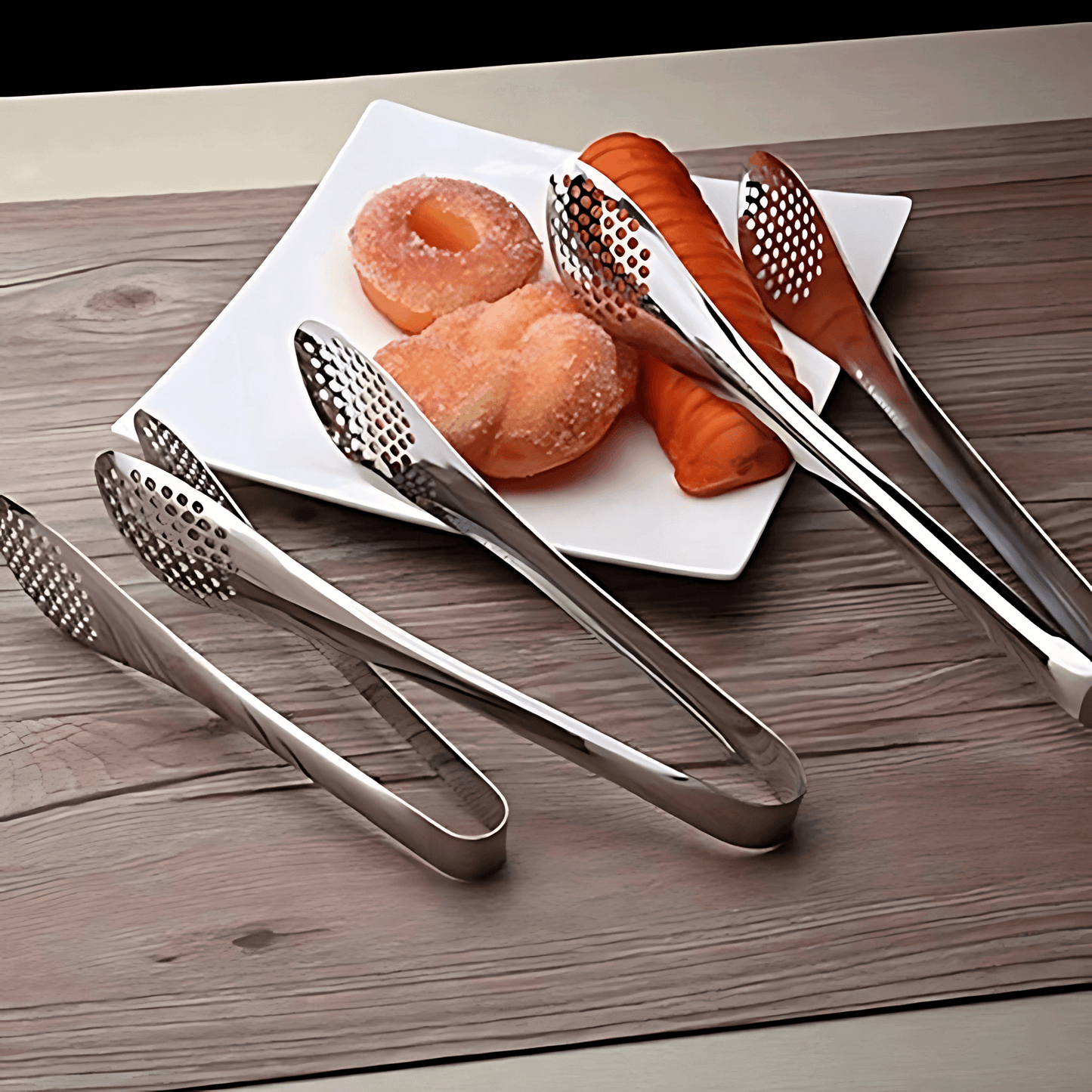 ANYA – Rostfria Kompakta Matklämmor 3-Pack för Sallad, Grill och Dessert med Håldesign och Ergonomiskt Grepp