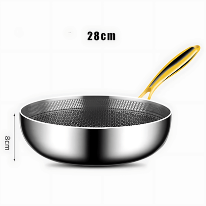 CORA – Rostfri Stekpanna i 316 Stål med Honungsmönster, Non-Stick för Induktion & Gas, 22–28 cm