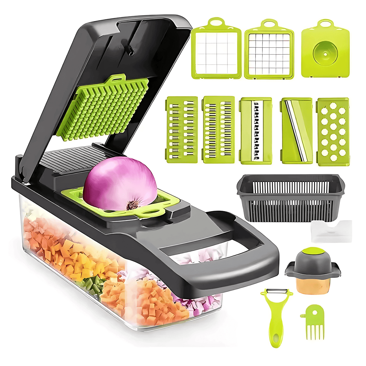 ELVIA – Multifunctional Mandoline Vegetable Chopper 14/16-piece Set with Cutting Blades &amp; Accessories
