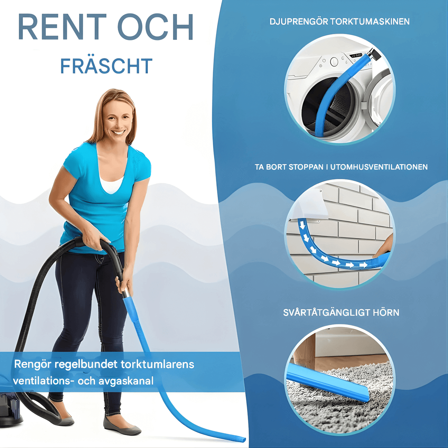 GRANT - Flexibele Dryer Vent Reinigingsslang met Universeel Elastisch Contact & Stofzuiger Hulpstuk