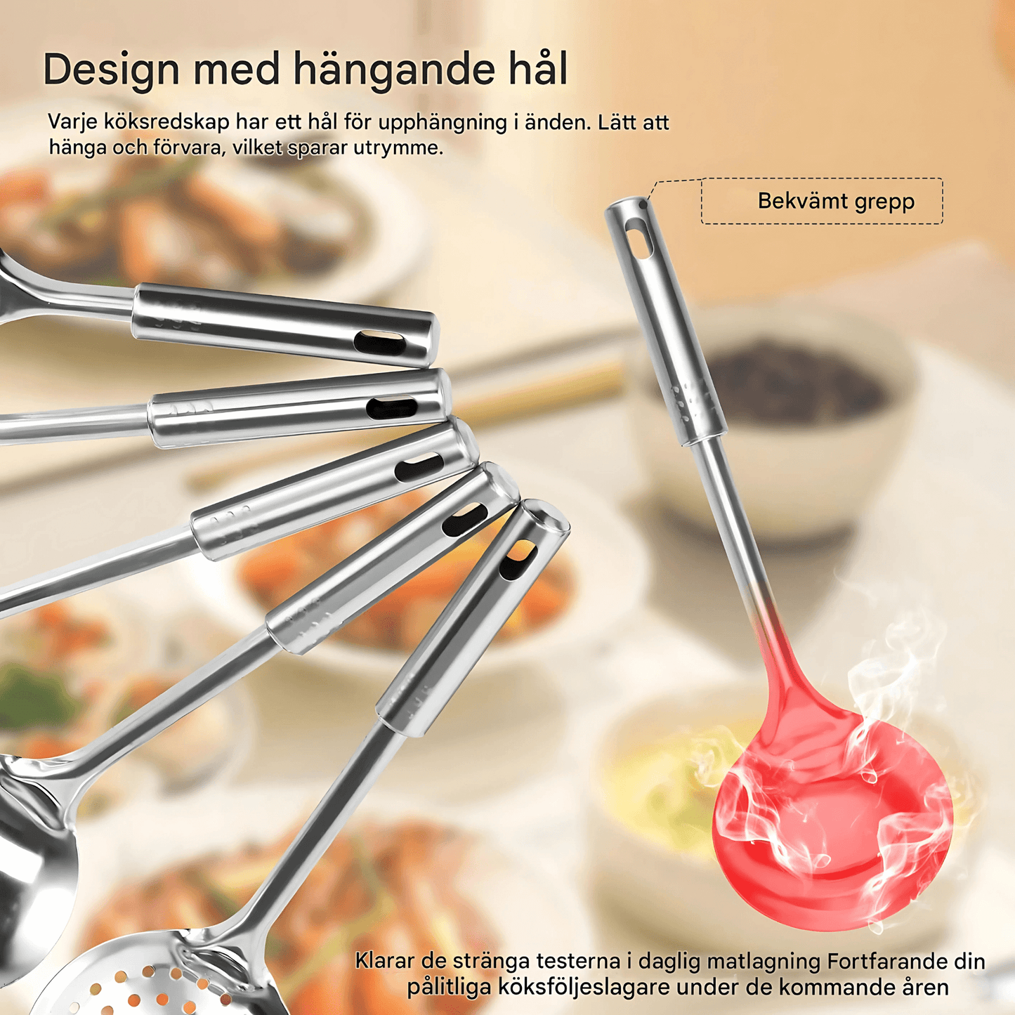 MYRA – Rostfria Matlagningsverktyg 6-delars Set med Ergonomiskt Grepp och Hänghål