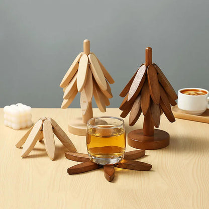 HEDA - Wooden Coasters in Walnut, Set of 3, Creative Foldable Cup/Pot Coasters
