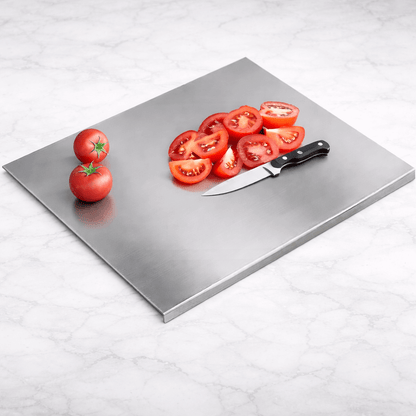 AKSEL – Planche à découper en acier inoxydable avec protection antidérapante, bord sécurisé et surface résistante pour la cuisine et la pâtisserie