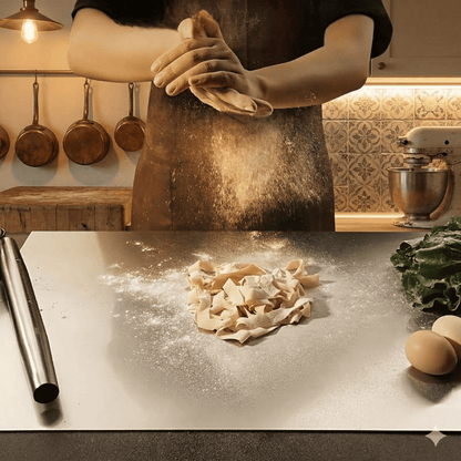 AKSEL – Planche à découper en acier inoxydable avec protection antidérapante, bord sécurisé et surface résistante pour la cuisine et la pâtisserie