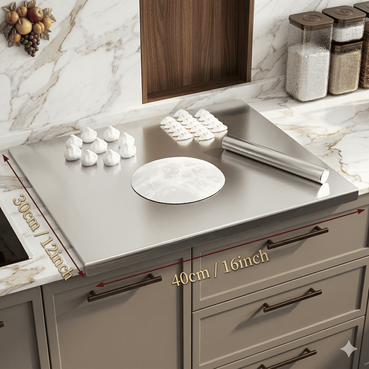 AKSEL – Planche à découper en acier inoxydable avec protection antidérapante, bord sécurisé et surface résistante pour la cuisine et la pâtisserie