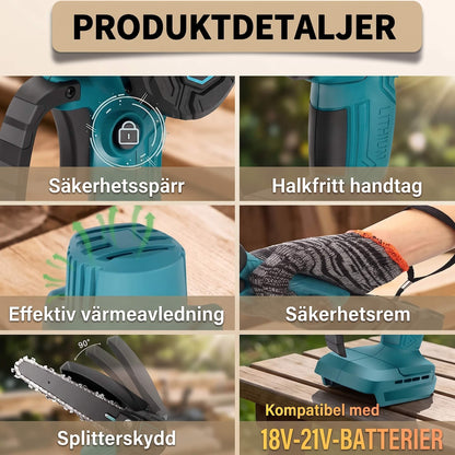 ALBIN – Kabellose Mini-Kettensäge mit 2000-mAh-Akku für effizientes Sägen von Holz