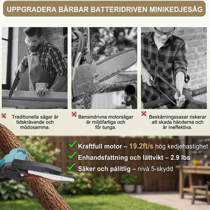 ALBIN – Kabellose Mini-Kettensäge mit 2000-mAh-Akku für effizientes Sägen von Holz
