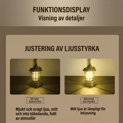 ALEX - Retro kannettava retkeilylyhty, jossa on LED, C-tyypin lataus & Säädettävä kirkkaus