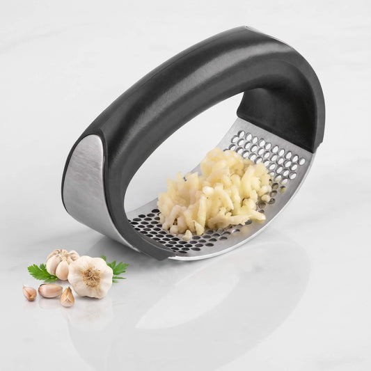 ANNELI – Presse-ail en acier inoxydable 304 avec manche en silicone antidérapant – Écrase-ail arqué, compatible lave-vaisselle
