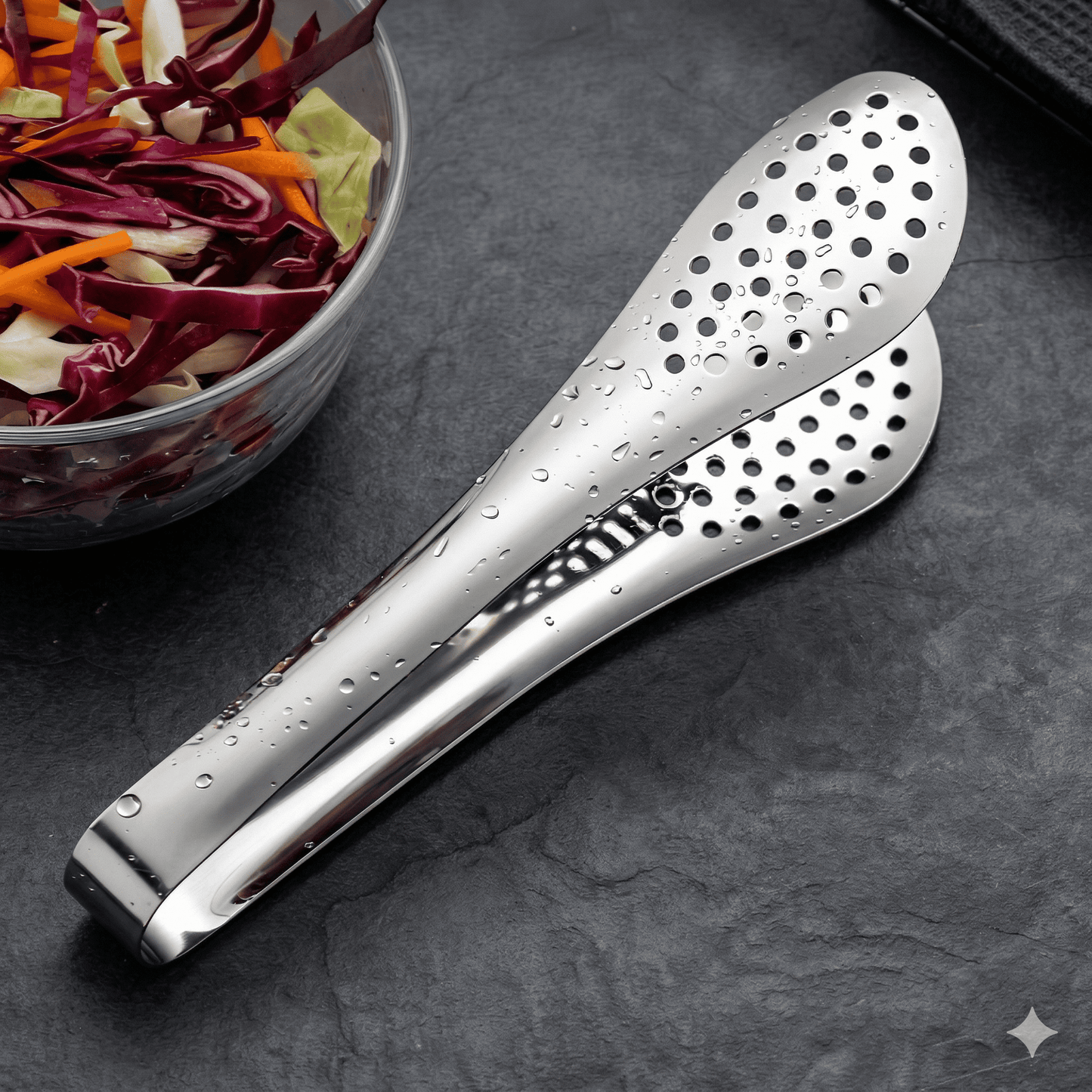 ANYA - Pinces à aliments compactes en acier inoxydable, paquet de 3, pour salades, grillades et desserts, avec design à trous et prise en main ergonomique